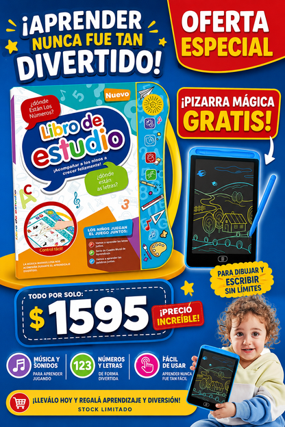 AprendiKids™ | Libro de estudio para niños +Pizarra LCD GRATIS